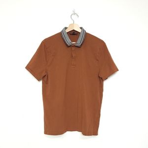 Express Men's Polo Shirt in Brown with Black and White Collar
